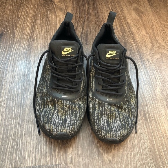Nike Air Max Thea Black & Gold Jcrd Sneakers - Picture 2 of 8